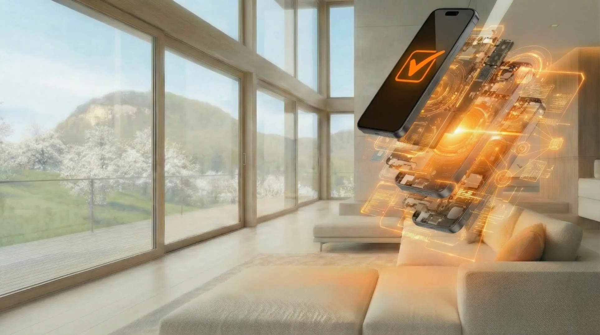 Moderne Wohnlandschaft mit digitaler Technik